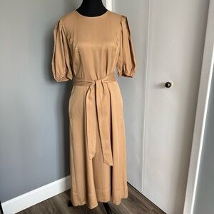 EVER NEW Puff Sleeve Belted Maxi Dress in Camel Tan